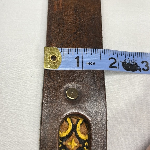 VTG Chunky Leather Studded Jacquard Belt, Wide Unisex Bohemian Tapestry Moto - Picture 8 of 12